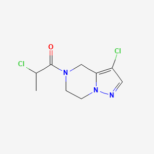 molecular formula C9H11Cl2N3O B2704600 2-Chloro-1-(3-chloro-6,7-dihydro-4H-pyrazolo[1,5-a]pyrazin-5-yl)propan-1-one CAS No. 2411263-83-5