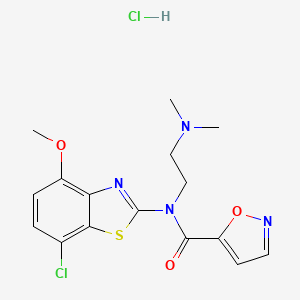 molecular formula C16H18Cl2N4O3S B2704616 N-(7-chloro-4-methoxybenzo[d]thiazol-2-yl)-N-(2-(dimethylamino)ethyl)isoxazole-5-carboxamide hydrochloride CAS No. 1185157-38-3