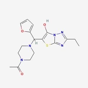 molecular formula C17H21N5O3S B2704634 1-(4-((2-Ethyl-6-hydroxythiazolo[3,2-b][1,2,4]triazol-5-yl)(furan-2-yl)methyl)piperazin-1-yl)ethanone CAS No. 886917-12-0