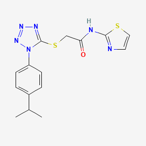 molecular formula C15H16N6OS2 B2704683 2-((1-(4-isopropylphenyl)-1H-tetrazol-5-yl)thio)-N-(thiazol-2-yl)acetamide CAS No. 878699-71-9
