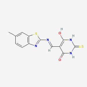 molecular formula C13H10N4O2S2 B2704689 5-(((6-methylbenzo[d]thiazol-2-yl)amino)methylene)-2-thioxodihydropyrimidine-4,6(1H,5H)-dione CAS No. 330471-83-5