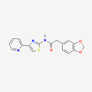 molecular formula C17H13N3O3S B2704707 2-(benzo[d][1,3]dioxol-5-yl)-N-(4-(pyridin-2-yl)thiazol-2-yl)acetamide CAS No. 921922-99-8