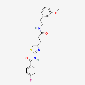 molecular formula C22H22FN3O3S B2704725 4-氟-N-(4-((3-((3-甲氧基苯乙基)氨基)-3-氧代丙基)噻唑-2-基)苯甲酰胺 CAS No. 1021255-83-3