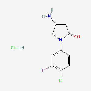 molecular formula C10H11Cl2FN2O B2704728 4-Amino-1-(4-chloro-3-fluorophenyl)pyrrolidin-2-one hydrochloride CAS No. 1427380-90-2