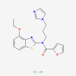 molecular formula C20H21ClN4O3S B2704729 N-(3-(1H-imidazol-1-yl)propyl)-N-(4-ethoxybenzo[d]thiazol-2-yl)furan-2-carboxamide hydrochloride CAS No. 1219196-93-6