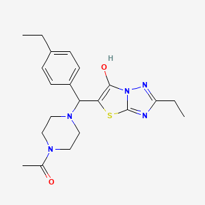 molecular formula C21H27N5O2S B2704731 1-(4-((2-Ethyl-6-hydroxythiazolo[3,2-b][1,2,4]triazol-5-yl)(4-ethylphenyl)methyl)piperazin-1-yl)ethanone CAS No. 898350-34-0