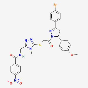 N-((5-((2-(3-(4-bromophenyl)-5-(4-methoxyphenyl)-4,5-dihydro-1H-pyrazol-1-yl)-2-oxoethyl)thio)-4-methyl-4H-1,2,4-triazol-3-yl)methyl)-4-nitrobenzamide