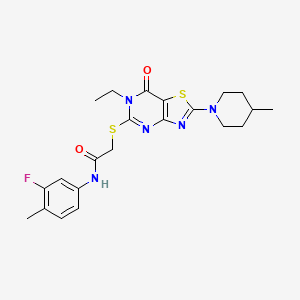 2-{[6-ethyl-2-(4-methylpiperidino)-7-oxo-6,7-dihydro[1,3]thiazolo[4,5-d]pyrimidin-5-yl]sulfanyl}-N~1~-(3-fluoro-4-methylphenyl)acetamide