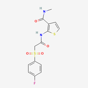 molecular formula C14H13FN2O4S2 B2704787 2-(2-((4-fluorophenyl)sulfonyl)acetamido)-N-methylthiophene-3-carboxamide CAS No. 895481-73-9