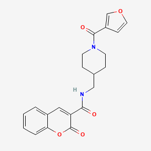 molecular formula C21H20N2O5 B2704819 N-((1-(furan-3-carbonyl)piperidin-4-yl)methyl)-2-oxo-2H-chromene-3-carboxamide CAS No. 1396868-14-6