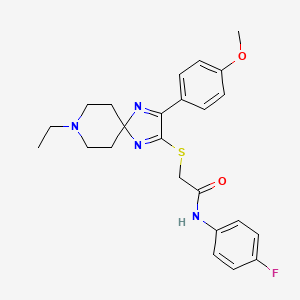 2-((8-ethyl-3-(4-methoxyphenyl)-1,4,8-triazaspiro[4.5]deca-1,3-dien-2-yl)thio)-N-(4-fluorophenyl)acetamide