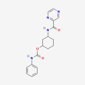 molecular formula C18H20N4O3 B2704825 3-(吡嗪-2-甲酰胺基)环己基苯甲酸酯 CAS No. 1396858-03-9