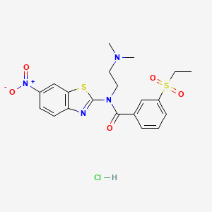 molecular formula C20H23ClN4O5S2 B2704855 N-(2-(dimethylamino)ethyl)-3-(ethylsulfonyl)-N-(6-nitrobenzo[d]thiazol-2-yl)benzamide hydrochloride CAS No. 1215736-41-6