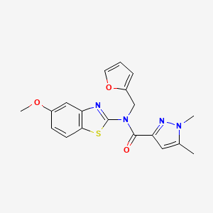 molecular formula C19H18N4O3S B2704877 N-(furan-2-ylmethyl)-N-(5-methoxybenzo[d]thiazol-2-yl)-1,5-dimethyl-1H-pyrazole-3-carboxamide CAS No. 1013794-85-8