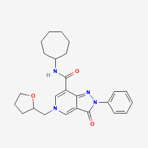 molecular formula C25H30N4O3 B2704922 N-cycloheptyl-3-oxo-2-phenyl-5-((tetrahydrofuran-2-yl)methyl)-3,5-dihydro-2H-pyrazolo[4,3-c]pyridine-7-carboxamide CAS No. 921850-99-9