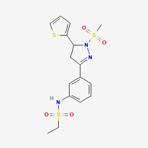 molecular formula C16H19N3O4S3 B2704937 N-[3-(2-甲基磺酰-3-噻吩-2-基-3,4-二氢吡唑-5-基)苯基]乙烷磺酰胺 CAS No. 851783-17-0
