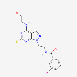 molecular formula C18H21FN6O2S B2704938 3-fluoro-N-(2-(4-((2-methoxyethyl)amino)-6-(methylthio)-1H-pyrazolo[3,4-d]pyrimidin-1-yl)ethyl)benzamide CAS No. 941896-69-1