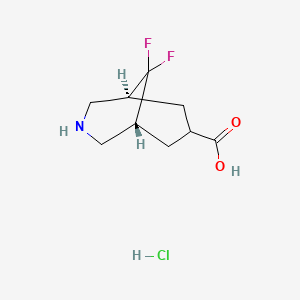 molecular formula C9H14ClF2NO2 B2704954 (1R,5S)-9,9-Difluoro-3-azabicyclo[3.3.1]nonane-7-carboxylic acid;hydrochloride CAS No. 2445749-98-2