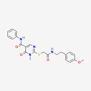 molecular formula C23H24N4O4S B2704968 2-((2-((4-methoxyphenethyl)amino)-2-oxoethyl)thio)-1-methyl-6-oxo-N-phenyl-1,6-dihydropyrimidine-5-carboxamide CAS No. 894027-21-5