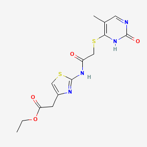 molecular formula C14H16N4O4S2 B2704976 乙酸2-(2-(2-((5-甲基-2-氧代-1,2-二氢嘧啶-4-基)硫)乙酰氨基)噻唑-4-基)乙酸酯 CAS No. 1207006-83-4