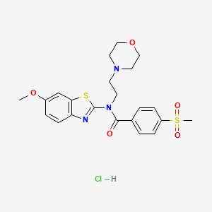 molecular formula C22H26ClN3O5S2 B2705021 N-(6-methoxybenzo[d]thiazol-2-yl)-4-(methylsulfonyl)-N-(2-morpholinoethyl)benzamide hydrochloride CAS No. 1215546-97-6