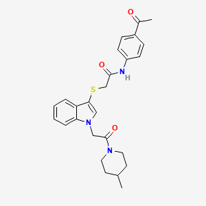 molecular formula C26H29N3O3S B2705039 N-(4-乙酰基苯基)-2-((1-(2-(4-甲基哌啶-1-基)-2-氧代乙基)-1H-吲哚-3-基)硫)乙酰胺 CAS No. 878056-92-9
