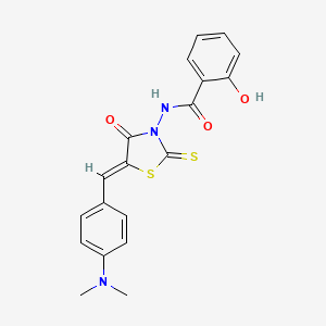 molecular formula C19H17N3O3S2 B2705047 (Z)-N-(5-(4-(dimethylamino)benzylidene)-4-oxo-2-thioxothiazolidin-3-yl)-2-hydroxybenzamide CAS No. 222555-42-2