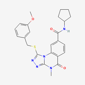 molecular formula C24H25N5O3S B2705048 N-cyclopentyl-1-[(3-methoxybenzyl)thio]-4-methyl-5-oxo-4,5-dihydro[1,2,4]triazolo[4,3-a]quinazoline-8-carboxamide CAS No. 1105237-35-1