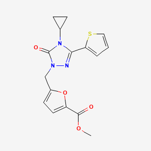 molecular formula C16H15N3O4S B2705063 methyl 5-((4-cyclopropyl-5-oxo-3-(thiophen-2-yl)-4,5-dihydro-1H-1,2,4-triazol-1-yl)methyl)furan-2-carboxylate CAS No. 1428363-28-3