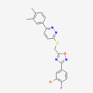 3-(3-Bromo-4-fluorophenyl)-5-(((6-(3,4-dimethylphenyl)pyridazin-3-yl)thio)methyl)-1,2,4-oxadiazole