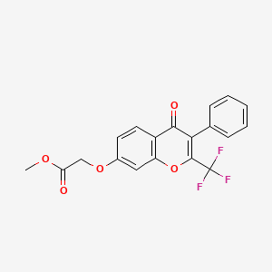 molecular formula C19H13F3O5 B2705114 methyl 2-((4-oxo-3-phenyl-2-(trifluoromethyl)-4H-chromen-7-yl)oxy)acetate CAS No. 449740-31-2