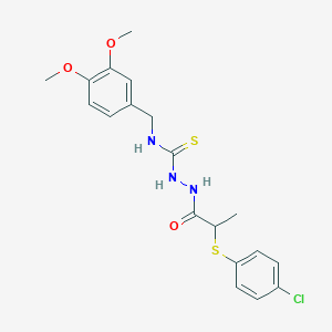 molecular formula C19H22ClN3O3S2 B2705140 4-(3,4-Dimethoxybenzyl)-1-(2-(4-chlorophenylthio)propionyl)thiosemicarbazide CAS No. 1023567-58-9