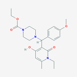 molecular formula C23H31N3O5 B2705146 乙酸乙酯 4-((1-乙基-4-羟基-6-甲基-2-氧代-1,2-二氢吡啶-3-基)(4-甲氧基苯基)甲基)哌嗪-1-甲酸酯 CAS No. 897617-59-3