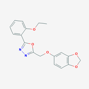 molecular formula C18H16N2O5 B270516 2-[(1,3-Benzodioxol-5-yloxy)methyl]-5-(2-ethoxyphenyl)-1,3,4-oxadiazole 