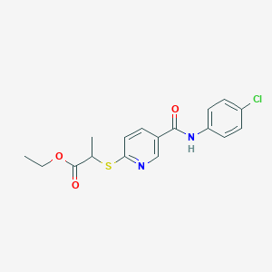 molecular formula C17H17ClN2O3S B2705167 Ethyl 2-({5-[(4-chloroanilino)carbonyl]-2-pyridinyl}sulfanyl)propanoate CAS No. 339030-31-8