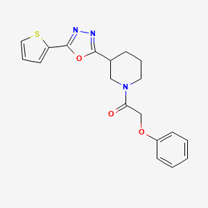 molecular formula C19H19N3O3S B2705194 2-Phenoxy-1-(3-(5-(thiophen-2-yl)-1,3,4-oxadiazol-2-yl)piperidin-1-yl)ethanone CAS No. 1105200-12-1