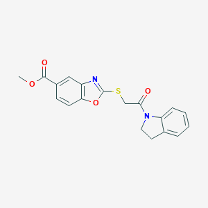 molecular formula C19H16N2O4S B270520 methyl 2-{[2-(2,3-dihydro-1H-indol-1-yl)-2-oxoethyl]sulfanyl}-1,3-benzoxazole-5-carboxylate 