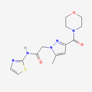 molecular formula C14H17N5O3S B2705207 2-(5-methyl-3-(morpholine-4-carbonyl)-1H-pyrazol-1-yl)-N-(thiazol-2-yl)acetamide CAS No. 1171672-20-0