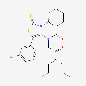 2-[3-(3-chlorophenyl)-5-oxo-1-sulfanylidene-5a,6,7,8,9,9a-hexahydro-[1,3]thiazolo[3,4-a]quinazolin-4-yl]-N,N-dipropylacetamide