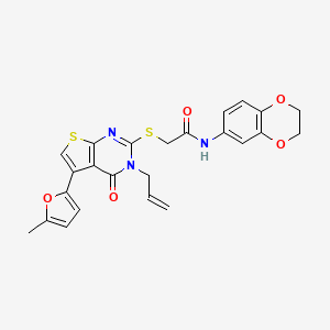 molecular formula C24H21N3O5S2 B2705240 2-((3-allyl-5-(5-methylfuran-2-yl)-4-oxo-3,4-dihydrothieno[2,3-d]pyrimidin-2-yl)thio)-N-(2,3-dihydrobenzo[b][1,4]dioxin-6-yl)acetamide CAS No. 379236-55-2