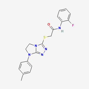 molecular formula C19H18FN5OS B2705241 N-(2-fluorophenyl)-2-((7-(p-tolyl)-6,7-dihydro-5H-imidazo[2,1-c][1,2,4]triazol-3-yl)thio)acetamide CAS No. 921790-22-9