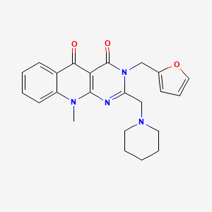 molecular formula C23H24N4O3 B2705249 3-(furan-2-ylmethyl)-10-methyl-2-(piperidin-1-ylmethyl)pyrimido[4,5-b]quinoline-4,5(3H,10H)-dione CAS No. 883962-79-6