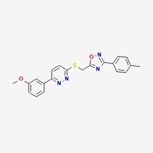 molecular formula C21H18N4O2S B2705263 5-(((6-(3-Methoxyphenyl)pyridazin-3-yl)thio)methyl)-3-(p-tolyl)-1,2,4-oxadiazole CAS No. 1111316-56-3