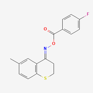 molecular formula C17H14FNO2S B2705280 4-{[(4-Fluorobenzoyl)oxy]imino}-6-methylthiochromane CAS No. 691858-25-0