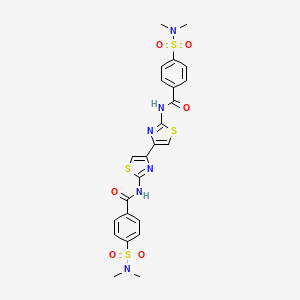 molecular formula C24H24N6O6S4 B2705288 4-(dimethylsulfamoyl)-N-[4-[2-[[4-(dimethylsulfamoyl)benzoyl]amino]-1,3-thiazol-4-yl]-1,3-thiazol-2-yl]benzamide CAS No. 476643-42-2