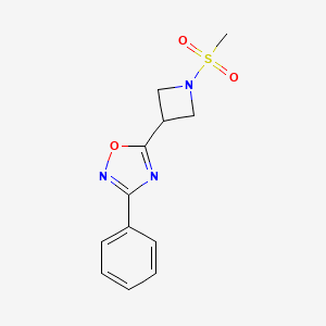 molecular formula C12H13N3O3S B2705289 5-(1-(Methylsulfonyl)azetidin-3-yl)-3-phenyl-1,2,4-oxadiazole CAS No. 1251621-83-6