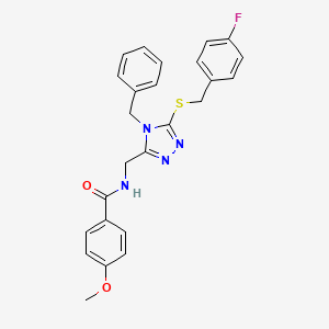 molecular formula C25H23FN4O2S B2705308 N-((4-benzyl-5-((4-fluorobenzyl)thio)-4H-1,2,4-triazol-3-yl)methyl)-4-methoxybenzamide CAS No. 476447-84-4
