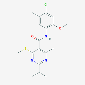 molecular formula C18H22ClN3O2S B2705311 N-(4-chloro-2-methoxy-5-methylphenyl)-4-methyl-6-(methylsulfanyl)-2-(propan-2-yl)pyrimidine-5-carboxamide CAS No. 1030192-24-5