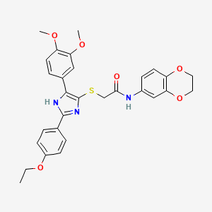 molecular formula C29H29N3O6S B2705312 N-(2,3-dihydrobenzo[b][1,4]dioxin-6-yl)-2-((5-(3,4-dimethoxyphenyl)-2-(4-ethoxyphenyl)-1H-imidazol-4-yl)thio)acetamide CAS No. 901265-68-7