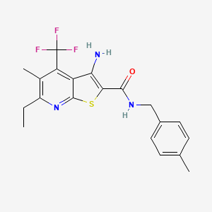 molecular formula C20H20F3N3OS B2705321 3-amino-6-ethyl-5-methyl-N-[(4-methylphenyl)methyl]-4-(trifluoromethyl)thieno[2,3-b]pyridine-2-carboxamide CAS No. 664999-39-7